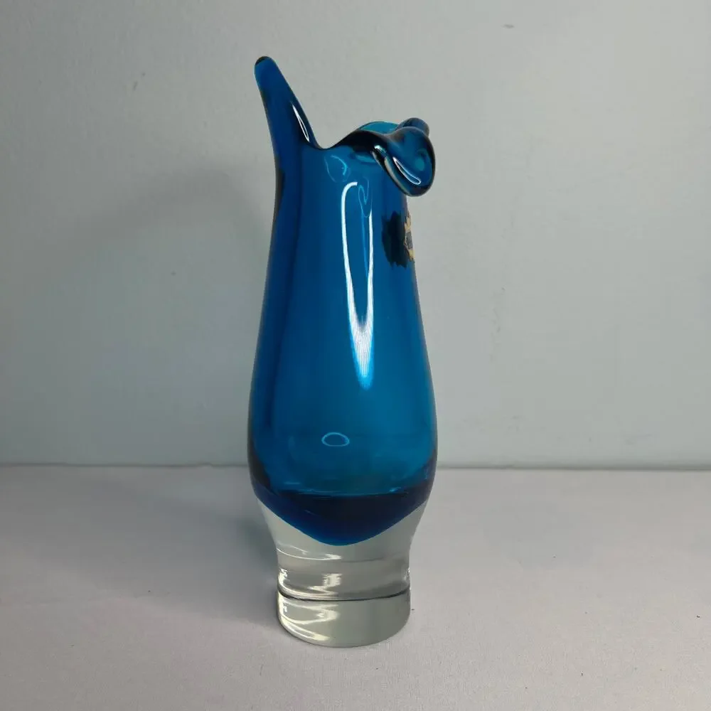 Vintage Capri Blue Case Glass Vase Czech Bohemian Sommerso Hand Blown Art - Picture 4 of 10